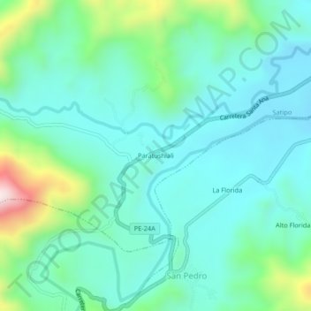 Mapa topográfico Paratushiali, altitude, relevo