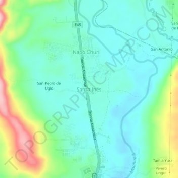 Mapa topográfico Santa Inés, altitude, relevo
