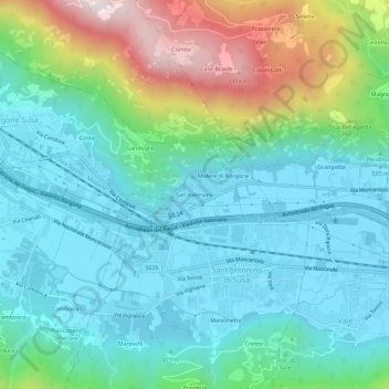 Mapa topográfico San Valeriano, altitude, relevo
