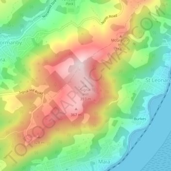 Mapa topográfico Signal Hill, altitude, relevo