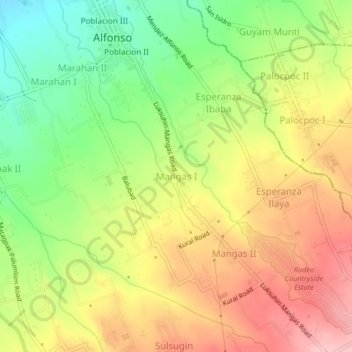 Mapa topográfico Mangas I, altitude, relevo