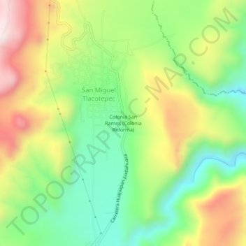 Mapa topográfico Colonia San Ramos (Colonia Reforma), altitude, relevo