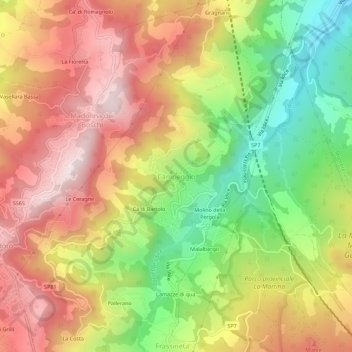 Mapa topográfico Campeggio, altitude, relevo
