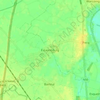 Mapa topográfico Estaimbourg, altitude, relevo
