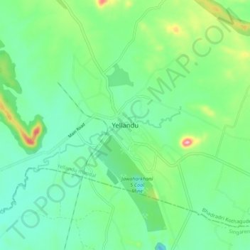 Mapa topográfico Yellandu, altitude, relevo