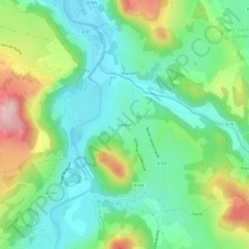 Mapa topográfico Orzilhac, altitude, relevo