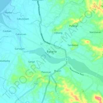 Mapa topográfico Bacarra, altitude, relevo
