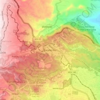 Mapa topográfico Banderilla, altitude, relevo