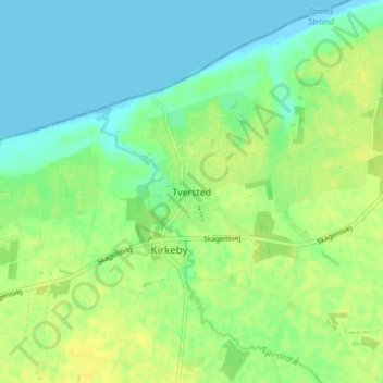 Mapa topográfico Tversted, altitude, relevo