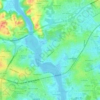 Mapa topográfico Kerentrech, altitude, relevo