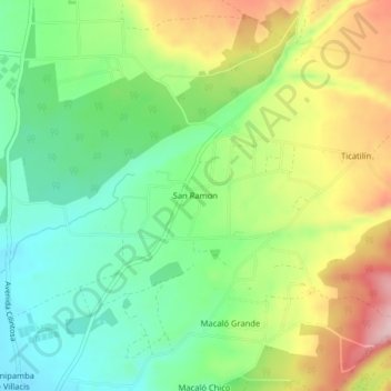 Mapa topográfico San Ramon, altitude, relevo