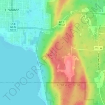Mapa topográfico East Hill, altitude, relevo