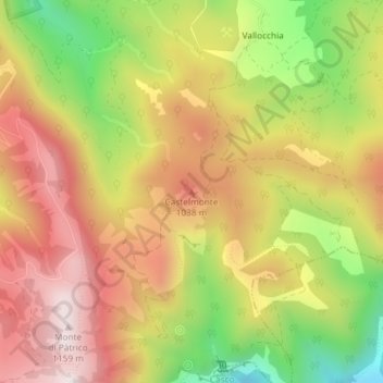 Mapa topográfico Castelmonte, altitude, relevo