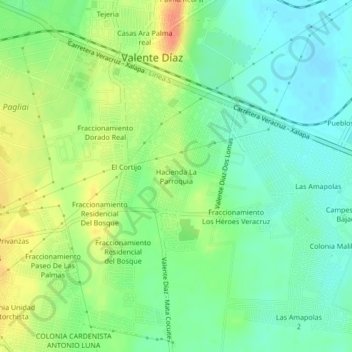 Mapa topográfico Hacienda La Parroquia, altitude, relevo