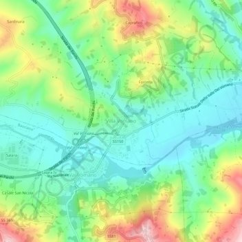 Mapa topográfico Villa Vomano, altitude, relevo