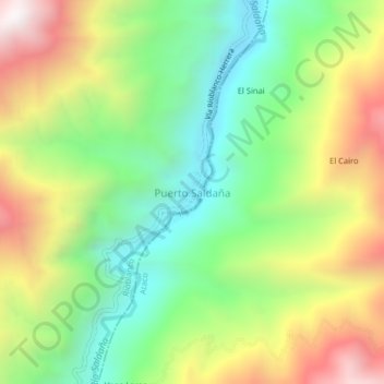Mapa topográfico Puerto Saldaña, altitude, relevo