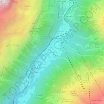 Mapa topográfico Les Chosalets, altitude, relevo