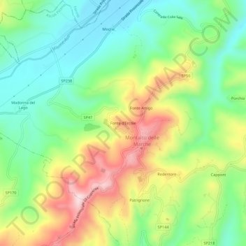 Mapa topográfico Fonte d'Ercole, altitude, relevo