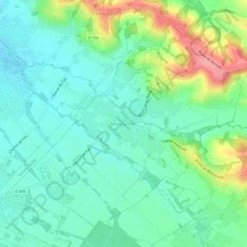 Mapa topográfico Montardon, altitude, relevo