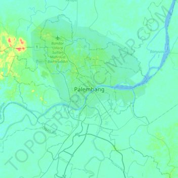 Mapa topográfico Palembang, altitude, relevo