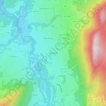 Mapa topográfico Chez Dalphin, altitude, relevo