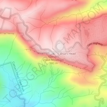 Mapa topográfico Caesars Head Mountain, altitude, relevo
