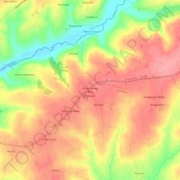 Mapa topográfico Croas Menez Bris, altitude, relevo