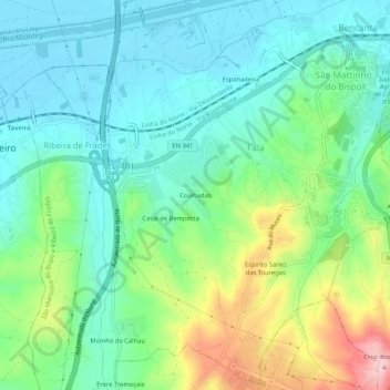 Mapa topográfico Coalhadas, altitude, relevo