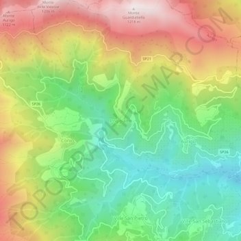 Mapa topográfico Poggialto, altitude, relevo