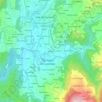 Mapa topográfico Burgães, altitude, relevo