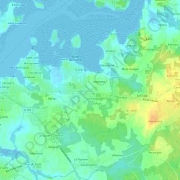 Mapa topográfico Le Couëdic, altitude, relevo