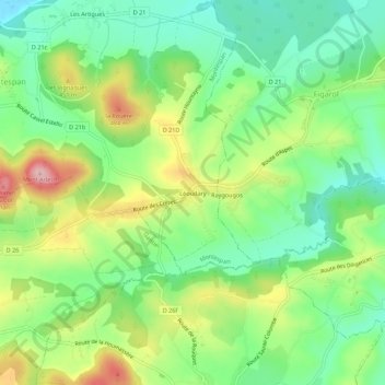 Mapa topográfico Léoudary, altitude, relevo