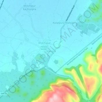Mapa topográfico Sherpur, altitude, relevo