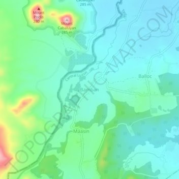 Mapa topográfico Bamban, altitude, relevo