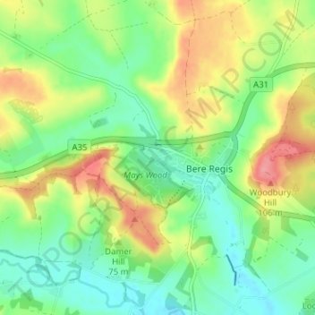 Mapa topográfico Shitterton, altitude, relevo