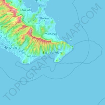 Mapa topográfico East Honolulu, altitude, relevo