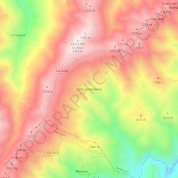 Mapa topográfico Salas-Contraviesa, altitude, relevo