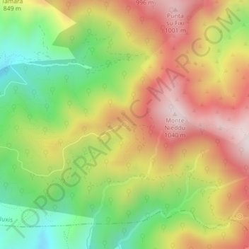 Mapa topográfico Fonte Monti Nieddu, altitude, relevo