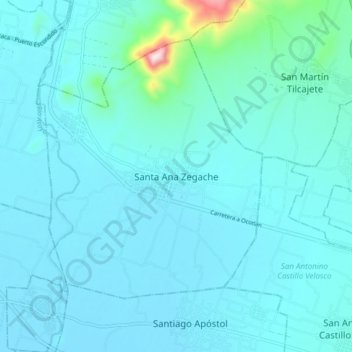 Mapa topográfico Santa Ana Zegache, altitude, relevo