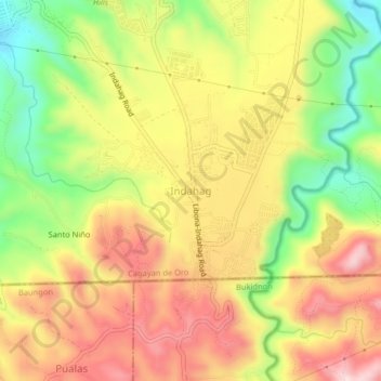Mapa topográfico Indahag, altitude, relevo