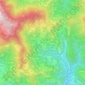 Mapa topográfico Gerosa, altitude, relevo