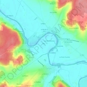 Mapa topográfico Tilly, altitude, relevo