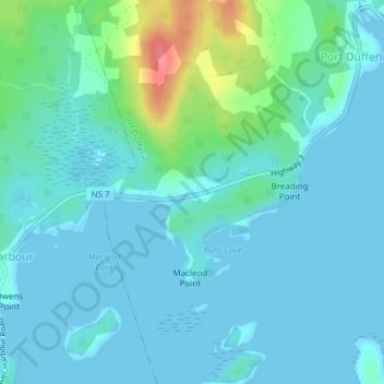 Mapa topográfico Port Dufferin West, altitude, relevo