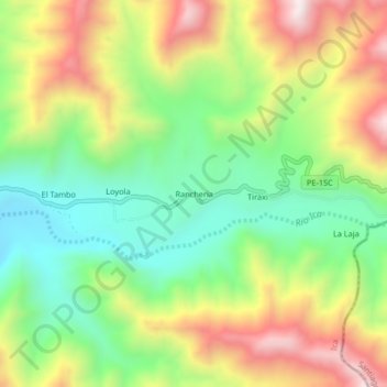 Mapa topográfico Rancheria, altitude, relevo
