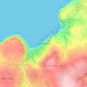 Mapa topográfico Gardenstown, altitude, relevo