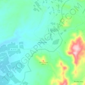 Mapa topográfico Albaricoques, altitude, relevo