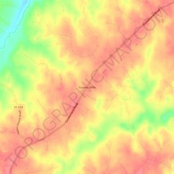 Mapa topográfico Guinea Mills, altitude, relevo