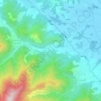 Mapa topográfico Pieve di Compito, altitude, relevo