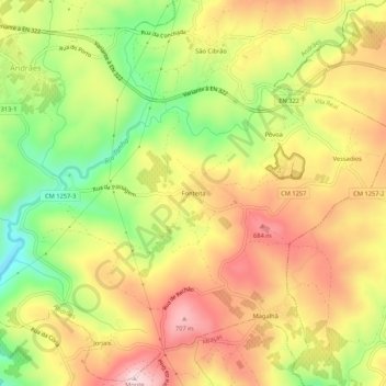 Mapa topográfico Fonteita, altitude, relevo