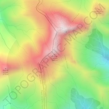 Mapa topográfico Pico do Calçado, altitude, relevo